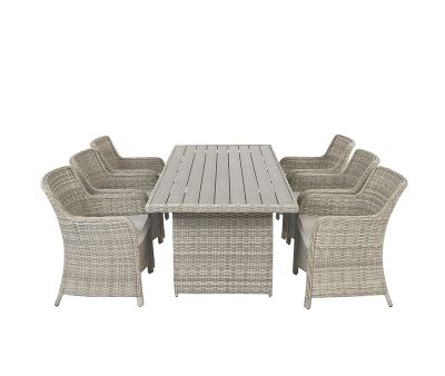 Rio Havemøbelsæt 94x210 inkl. 6 Spisestole m/ EASY DRY hynder - Lys Grå