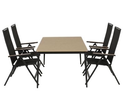 Malmø Havemøbelsæt med 4 positionsstole - 100x160 cm - Mørkegrå
