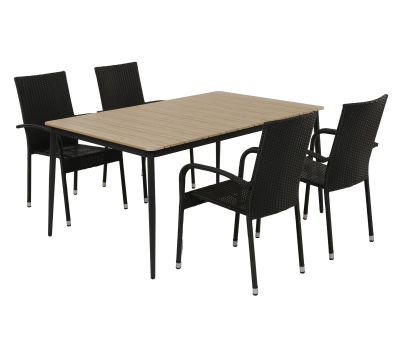 Malmø Geneve Havemøbelsæt til 4 personer - 100x160 cm - Mørkegrå