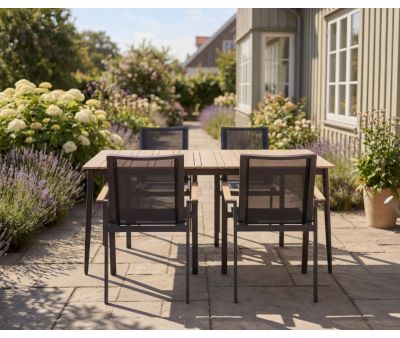 Malmø Havemøbelsæt med 4 Stabelstole - 100x160 cm - Mørkegrå