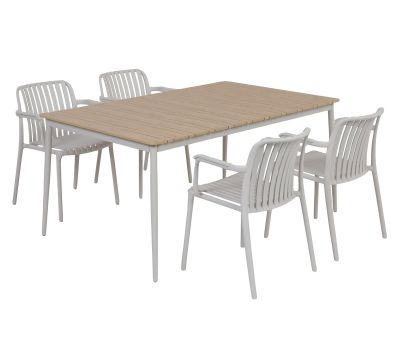 Malmø Sonja Havemøbelsæt med 4 stole - 100x160 - Gråhvid