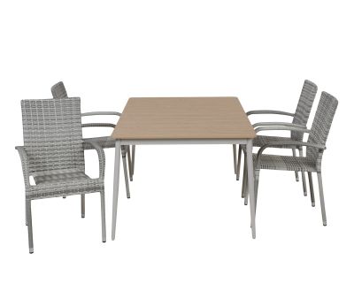 Malmø Geneve Havemøbelsæt med 4 stole - 100x160 cm - Gråhvid