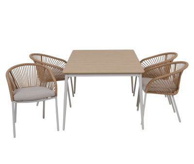 Malmø Nora Havemøbelsæt m/4 stole - 100x160 cm - Gråhvid