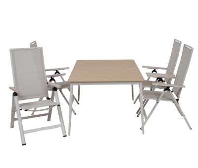 Malmø Havemøbelsæt 100x160 m/4 Positionsstole - Gråhvid