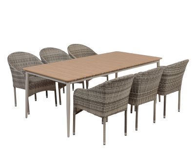 Malmø Andrea Havemøbelsæt til 6 personer - 100x200 cm - Gråhvid