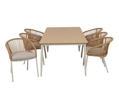 Malmø Nora Havemøbelsæt til 6 personer - 100x200 cm - Gråhvid