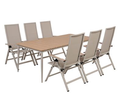 Malmø Havemøbelsæt med 6 positionsstole - 100x200 cm - Gråhvid