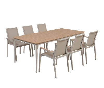 Malmø Havemøbelsæt med 6 stabelstole - 100x200 cm - Gråhvid