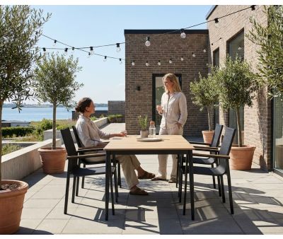 Malmø Havemøbelsæt med 4 Stabelstole - 100x160 cm - Mørkegrå