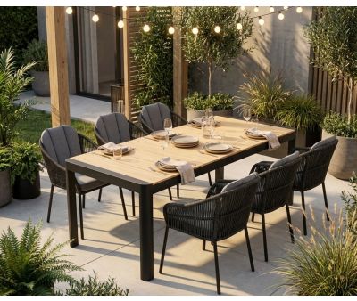 Lohals Svala Havemøbelsæt til 6 personer - 95 x 205/275 cm - Mørkegrå