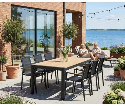 Lohals Malmø Havemøbelsæt med 6 stabelstole - Mørkegrå