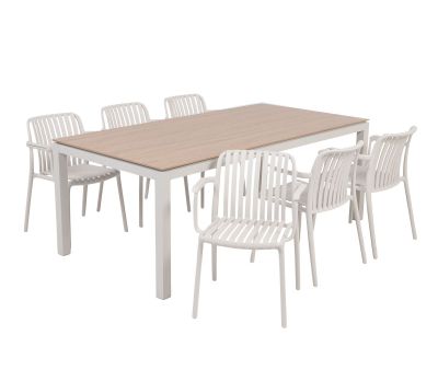 Selma Sonja Havemøbelsæt m/6 stole - 100x200 - Gråhvid