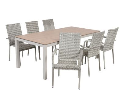 Selma Geneve Havemøbelsæt m/6 stole - 100x200 - Gråhvid