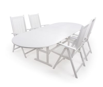 Dragør Havemøbelsæt 100x200/250 med 4 stole - Hvid