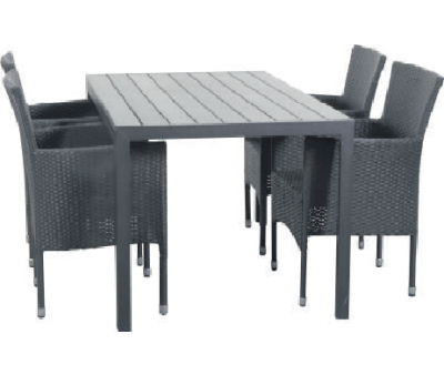 Chanita Saba Havemøbelsæt 90x150 med 4 stole - Sort