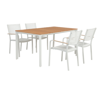Firenze Fiola Havemøbelsæt med 4 stole - Aluminium / Kerneteak