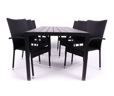 Chanelle Gine Havemøbelsæt 90x205 m/ 6 stole - Sort