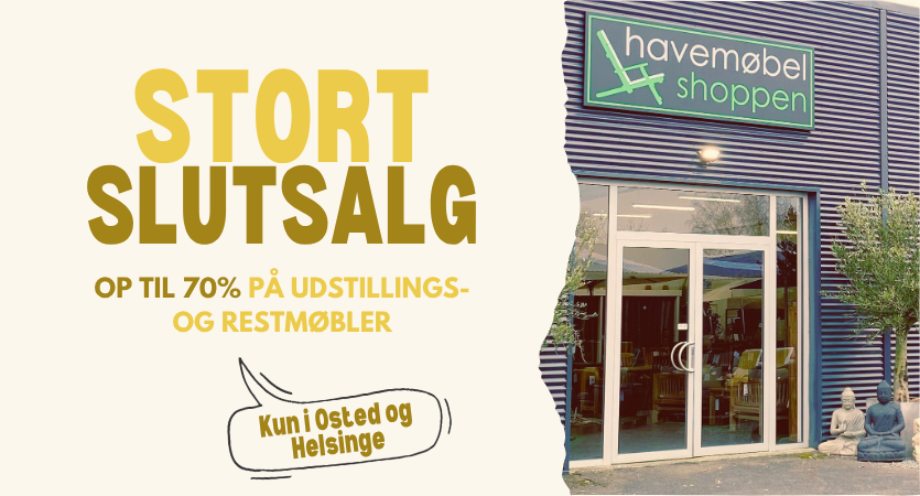 Stort slutsalg på udstillingsmodeller i Osted og Helsinge - Spar op til 70% Stort slutsalg på udstillingsmodeller i Osted og Helsinge - Spar op til 70%