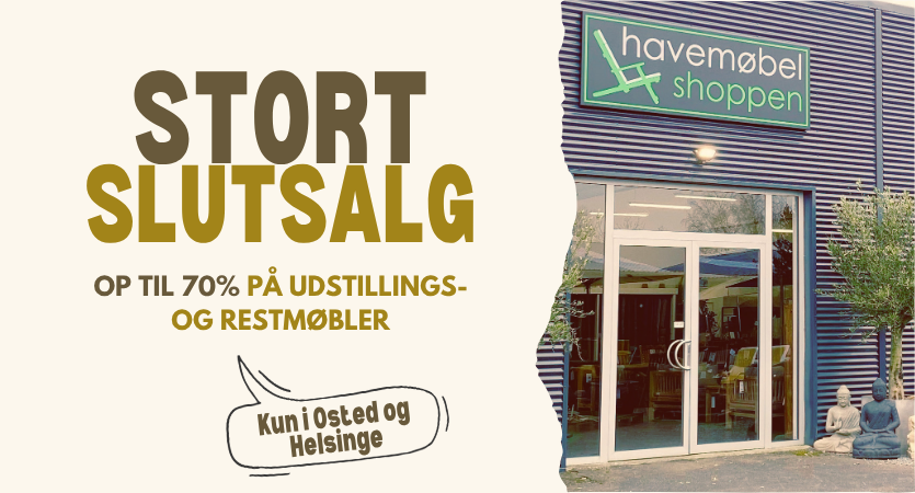 Stort slutsalg på udstillingsmodeller i Osted og Helsinge - Spar op til 70% Stort slutsalg på udstillingsmodeller i Osted og Helsinge - Spar op til 70%