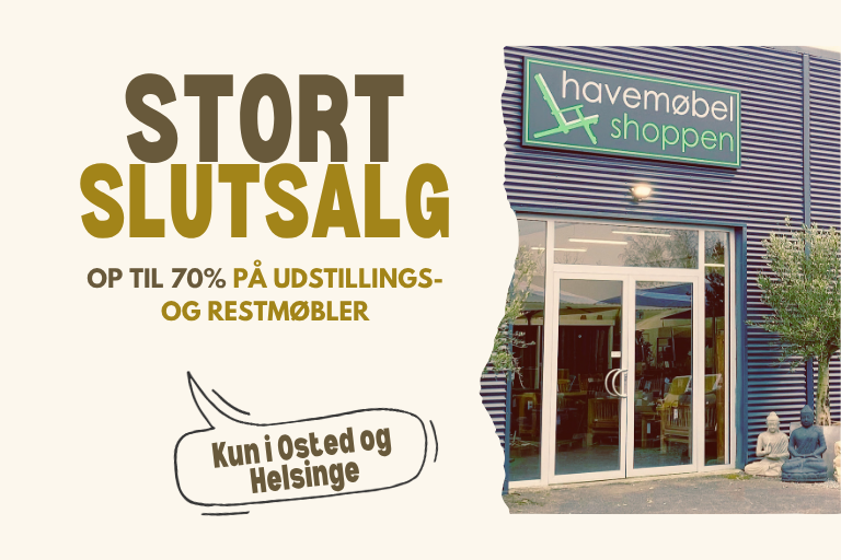 Stort slutsalg på udstillingsmodeller i Osted og Helsinge - Spar op til 70% Stort slutsalg på udstillingsmodeller i Osted og Helsinge - Spar op til 70%