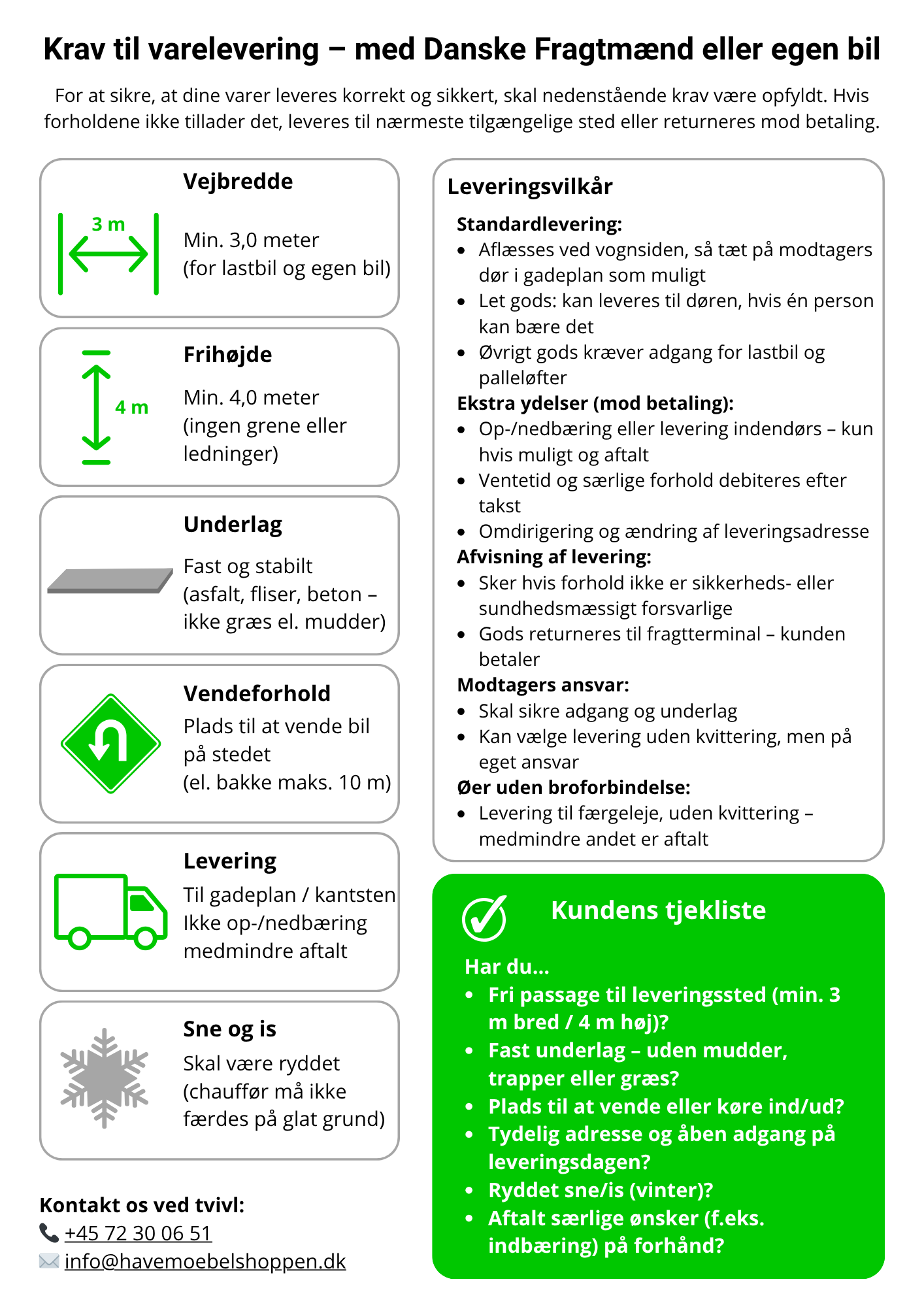 Krav til vareudlevering af Danske Fragtm&aelig;nd og egen bil